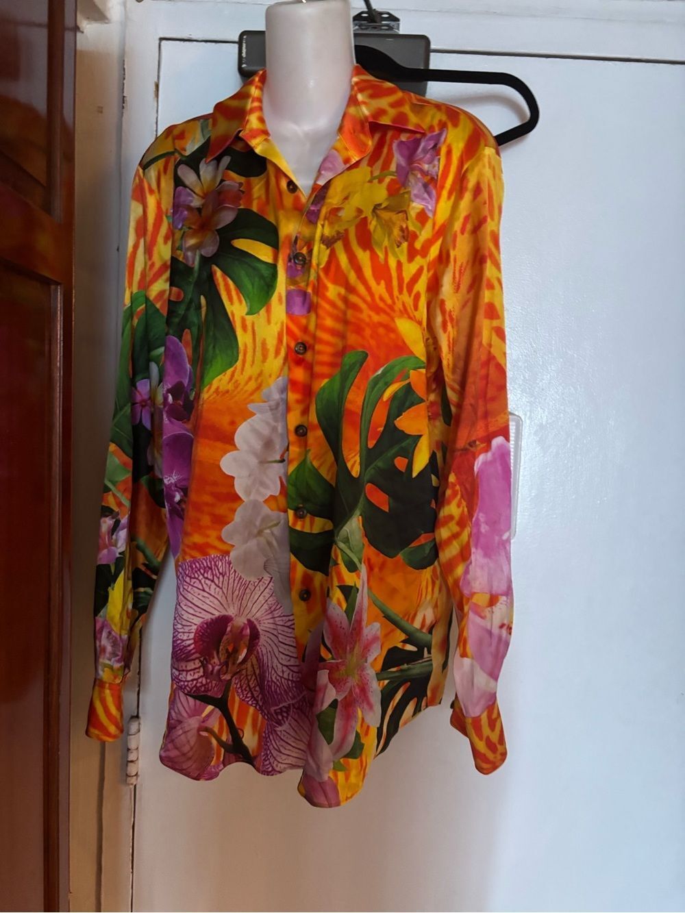 Bruce glen dress shirt floral leaves bright top blouse